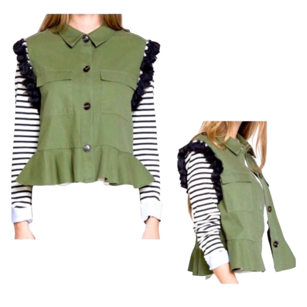 English Factory Green Utility Jacket with Ruffle Detail - Picture 6 of 8